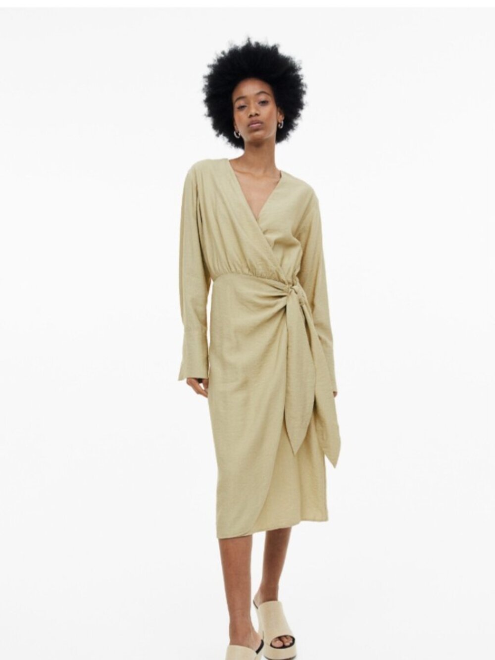 H&M WOMEN'S TIE DETAIL WRAP DRESS PISTACHIO GREEN SIZE XL
